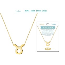 Collar Zodiaco Signo Tauro Acero Color Dorado - Implantacion Coleccion Constelaciones Zodiaco